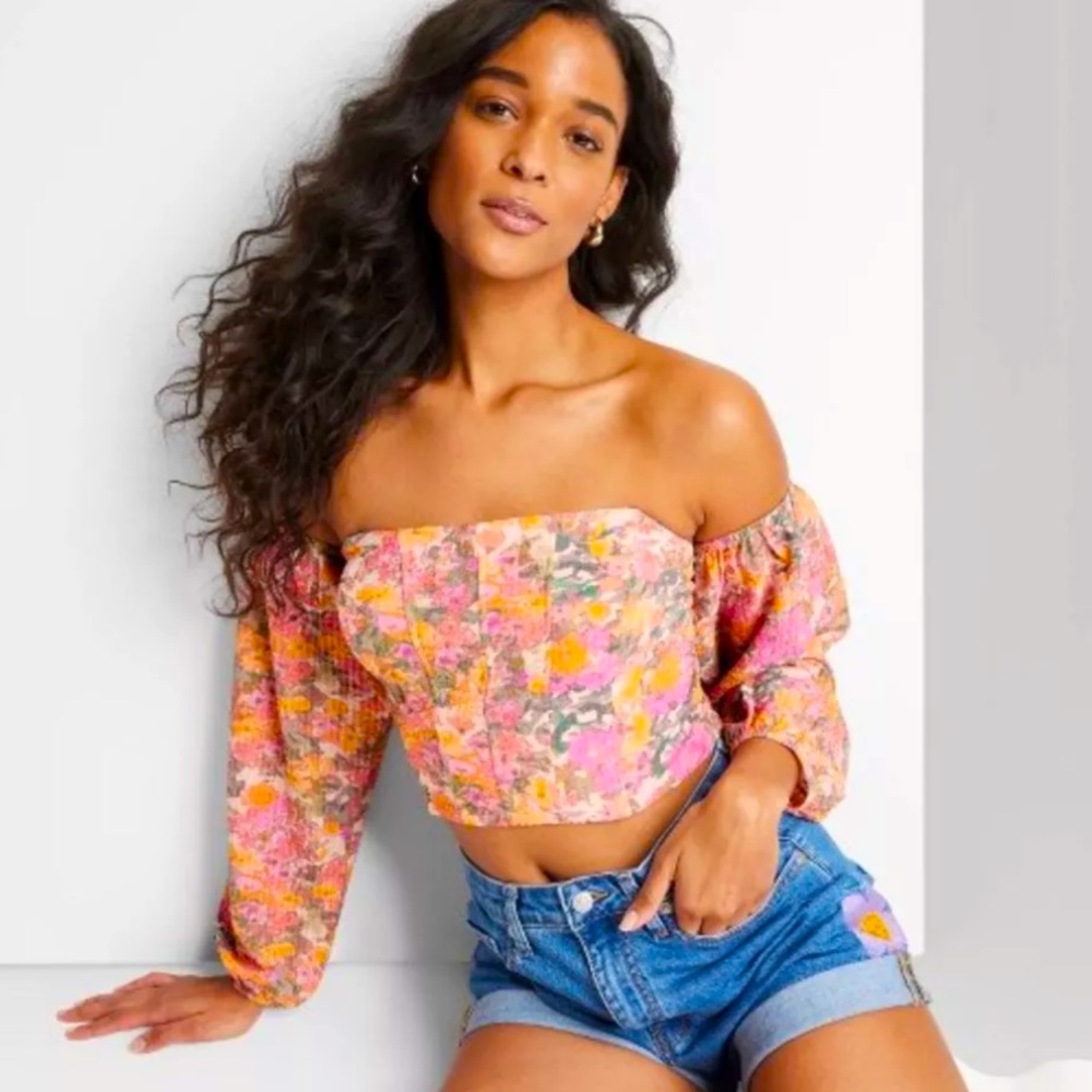 Wild Fable Floral Off-Shoulder Blouse - Pink and Orange